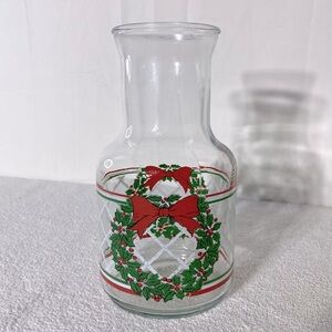 Vintage Festive Christmas Carafe Glass Juice Jar Pitcher